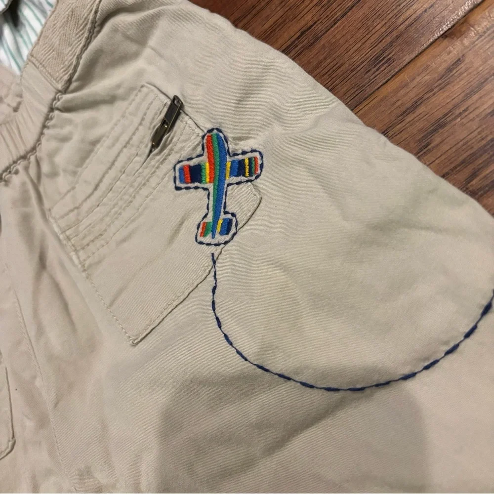 Vintage Gap 2003 Khaki Overalls with Embroidered Airplane — 6-12 months